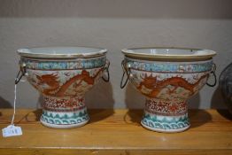 Pair of porcelain stem bowls Chinese with liners, one liner with six character Guangxu