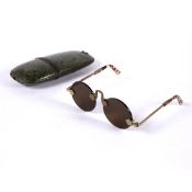 Pair of brass and glass spectacles Chinese, late Qing dynasty in a shagreen bound case, case 19cm