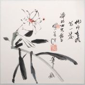 20th Century Chinese School pen and ink, orchid, with artists red seal mark, 33.5cm x 33.5cm