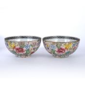 Pair of egg shell bowls Chinese, Republic period (1912-1949) with millefleur decoration to the