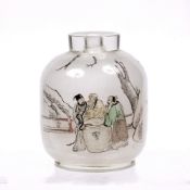 Inside painted snuff bottle Chinese painted with a punt and scholars, 7.cm high