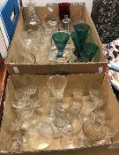 A collection of 19th Century and later glassware to include four Bristol green slab cut wine