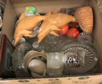 Three boxes of assorted glassware to include a trifle bowl,