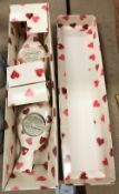 A boxed pair of Emma Bridgwater votive holders as lovebirds with Valentine heart decoration