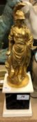A 19th Century French neo-Classical ormolu or gilt bronze figure of Minerva in feathered helmet and