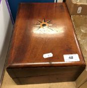 A late Victorian mahogany and inlaid writing slope (parts missing),
