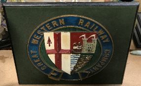 A painted cast metal GWR railway plaque inscribed 