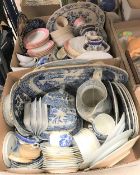 Two boxes of assorted blue and white and 19th Century decorative china wares