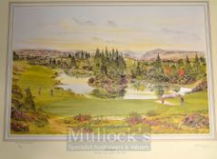 Waugh, Bill signed ltd ed colour golf print: “Gleneagles -The Queens Course, 13th green, Water