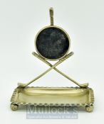Silver plated Watch Stand & Pin Dish: Crossed clubs holding a plaque and hook for pocket watch