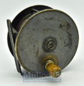 P.D Malloch Perth patent Sun and Planet all brass salmon fly reel: 4.5” dia plate wind with large