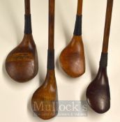 4x Small Socket Head Woods to include a Harry Vardon stripe top driver, an Alex Aiken of Gullane