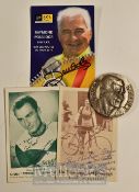 Tour De France winner Bernard Hinault Medallion by B Potel 69mm base metal together with autograph