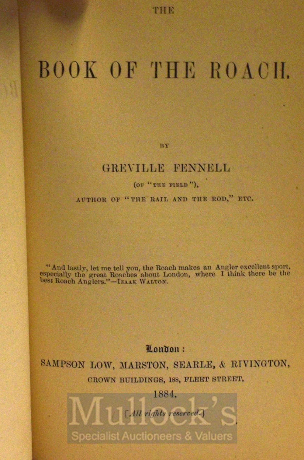 Fennell Grenville – The Book of the Roach 1884, London 2nd edition, original green cloth binding - Image 2 of 2