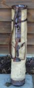Good leather and canvas pencil style golf bag – c/w shoulder strap, ball pocket and period golf ball