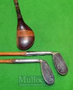 3x Left Hand Golf Clubs to include a baffie, 2x niblicks incl a James Braid with a Forgan shaft