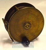P D Malloch Perth – All brass salmon fly reel, smooth check, horn handle, 2 centre screws, 4 pillar,