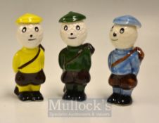 3x Carlton Ware Dunlop Style Caddie Golfing figures – various coloured hand painted glazed figures