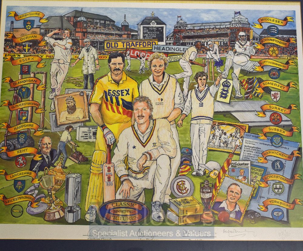 Signed ‘Classic Sporting Pictures’ Cricket Print signed to the border by G Gooch, I Botham, D