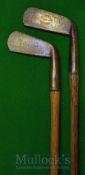 2x Brass Blade Putters to include a short stout hosel straight blade stamped Waggott and another