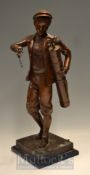 Fine Period Large Bronze Caddie figure lamp stand – mounted on on bronze base with tiered marble