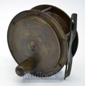 A Carter & Co Ltd London 4” Hercules style brass salmon reel - smooth waist shape perforated brass