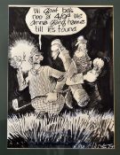 Ullyett, Roy O.B.E. (1914- 2010) Scottish Golfers – an original brush and ink drawing signed to