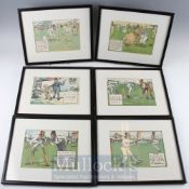 Crombie’s Laws of Cricket – full set of 12x colour prints – all mounted in matching frames (one