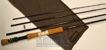 G Loomis Crosscurrent GLX, 9’ 4 piece graphite salmon fly rod, 7”cork handle with green reel seat