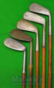 Set of D Adams of Glasgow Irons including a mid-iron, mashie, mashie niblick and niblick together