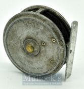 Early Hardy Uniqua 2 7/8” alloy trout fly reel, white handle, U shaped line guide, telephone