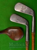 3x Auchterlonie of St Andrews Clubs including a brightly polished mid-iron and mashie, both