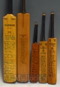 Selection of Printed Autographed miniature Cricket Bats 5x Early examples to include 1953 Australia,
