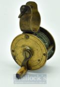Vic unnamed 1.5” brass rod clamp winch fly reel – original ivorine handle, crank wind, c/w line