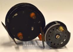 Ogden Smith reels, Selectos 3.75” black alloy, twin handled, smooth foot together with salmon reel