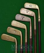 6x R Forgan of St Andrews Brass Straight Blade Putters including 3x with the POWF mark and 3x with