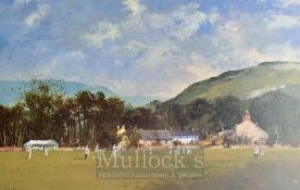 ‘Setting the Field’ by Roy Perry Cricket Print framed and glazed.