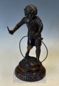 Spelter ‘Bronzed’ ‘Le Cerceau’ Figure featuring a girl with the hoop, marked Auguste Moreau (1834-