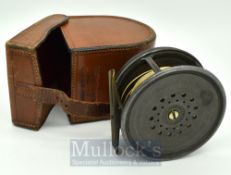Hardy The Perfect 4” Dup Mk. II alloy salmon fly reel in makers leather block D shaped reel case –