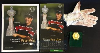 Padraig Harrington (3x Major golf Champion) signed worn leather golf glove together with J.P McManus