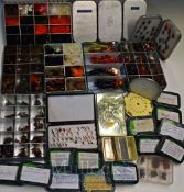 Large collection of alloy fly tins, flies hooks et al – 4x Wheatley Alloy tins, 5x plastic