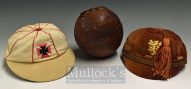 Sporting Caps – 1927-28 Maroon cap with rampant lion to front, white cap with pink and black Maltese