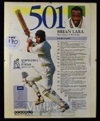 Brian Lara 501 Signed Cricket Display 1994 Warwickshire v Durham Edgbaston 6 June, World Record