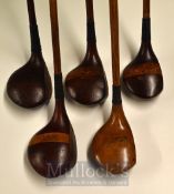 5x Assorted Socket Head Woods including a stripe topped brassie stamped Carstairs of The Links Leven