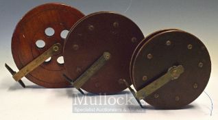 3 Sea Reels – 9” Wooden reel with smooth brass foot , twin handles, centre brass screw together with