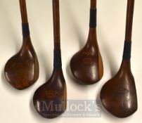 4x Good Small Head Socket Neck Woods a driver by Forgan and H Marjoram and 2x brassies by J Youds