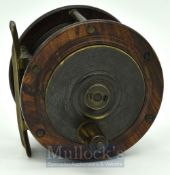 Early P.D Malloch Perth 4” Scottish pattern laburnum wood/brass salmon trolling fly reel, brass