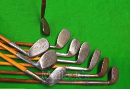 10x Niblick and Mashie Niblicks by various makers including the Cert by FH Ayres with protruding