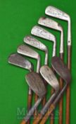 9x Various Irons to include a round head Champion niblick, a Gourlay mashie niblick, Gibson long