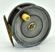 Early Hardy Uniqua 4.5” alloy salmon fly reel c.1915 - wide drum, stubby ivorine handle, 2x screw